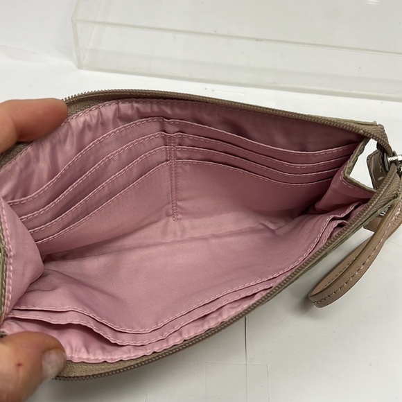 Coach Large Tan Satin Zip Wristlet Wallet - Picture 4 of 9